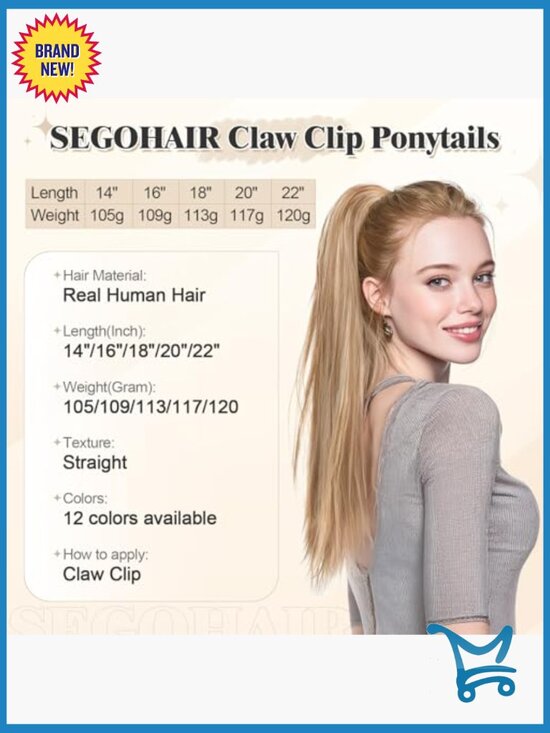 Human Hair Ponytail Extension with Claw Clip, 22 Inch, 120g main image 4